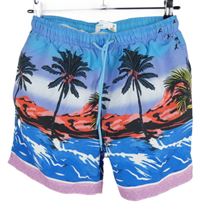 Pánské modro-růžové plážové kraťasy s palmami Primark