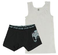 2set -  Bílý nátělník + tmavošedé boxerky s ovladačem 