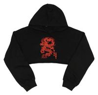 Černá crop mikina s drakem a kapucí Shein