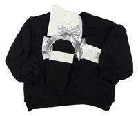 Nové - 3set - Černá oversize mikina s mašlí + sponka + černé punčocháče Rachel Zoe