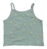 Mentolový žebrovaný crop top s citrony ZARA