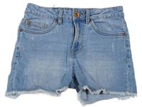 Modré riflové slim fit high waist kraťasy s prošoupáním Garcia Jeans
