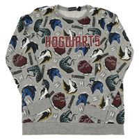 Šedá melírovaná mikina se zvířaty a nápisem - Harry Potter
