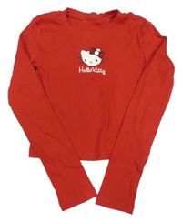 Červené žebrované crop triko s Kitty s kamínky 