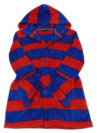 Modro-červený pruhovaný chlupatý župan s kapucí My wear young