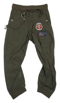 Khaki plátěné cuff cargo kalhoty s nášivkami KappAhl