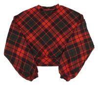 Červeno-tmavozeleno-černá károvaná crop mikina H&M