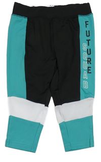 Černo-zelené sportovní crop legíny s nápisem 