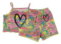 2set - Barevný žebrovaný crop top se srdcem + kraťasy 