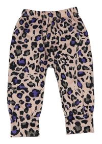 Světlerůžovo-černo-fialové leopardí lehké tepláky 