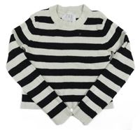 Světlešedo-černý pruhovaný žebrované crop svetr H&M