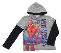Šedo-černá mikina se Spidermanem a kapucí Desigual