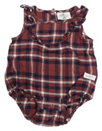 Starorůžovo-bílo-tmavomodré kostkované body Topomini