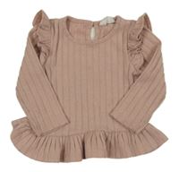 Světlerůžový žebrovaný peplum svetr s volánky Primark