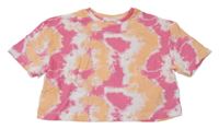 Růžovo-oranžovo-bílé batikované crop tričko Primark