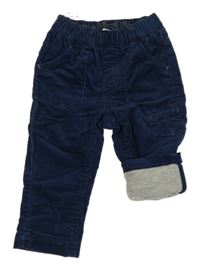 Tmavomodré podšité manšestrové kalhoty C&A