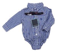 Nové - 2set - Modro-bílé kostkované košilové body + tmavomodrý vzorovaný motýlek Andy&Evan
