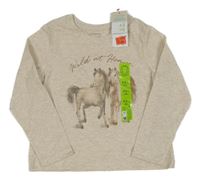 Nové - Béžové melírované triko s koníky Primark