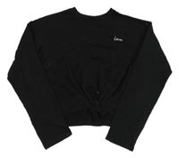 Černé crop triko s nápisem a uzlem H&M