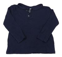 Tmavomodré žebrované triko s knoflíky H&M
