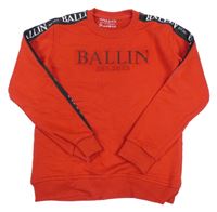 Červeno-černá mikina s logy a pruhem BALLIN