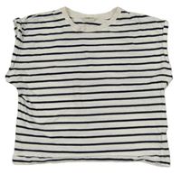 Bílo-tmavomodré pruhované crop tričko Zara
