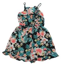 Černý lehký kraťasový overal s květinami Primark