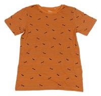 Oranžovo-tmavomodré pruhované tričko se skejty Topolino