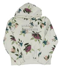 Bílá květovaná mikina s nápisem a kapucí H&M