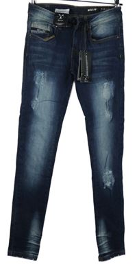 Nové - Dámské tmavomodré skinny rifle s prošoupáním Bellis 
