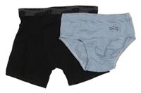 2set - Černé boxerky + modro-bílé pruhované slipy