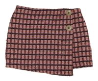 Růžovo-červeno-černá kostkovaná melírovaná sukně s knoflíky PRIMARK