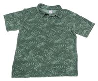 Khaki froté polo tričko s listy Y.F.K.