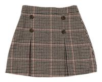 Černo-růžovo-béžová kostičkovaná vlněná sukně s knoflíky George