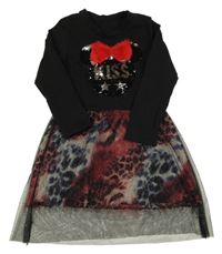 Černo-červené šaty s Minnie a leopardím vzorem 