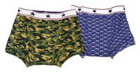2x boxerky s absorbční vrstvou - khaki-žluté army + modré s opicemi 