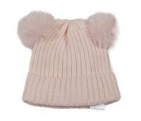Světlerůžová žebrovaná pletená čepice s bambulemi Primark