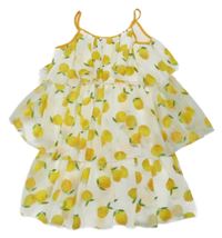 Bílo-žluté šifonové vrstvené šaty s citróny H&M