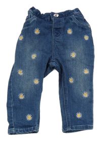Modré teplákové rifle s kopretinami H&M
