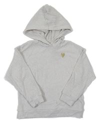Béžový žebrovaný svetr se srdíčkem a kapucí H&M