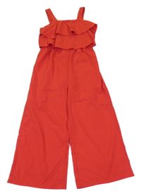 Červený culottes overal s volány Shein