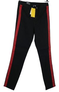 Nové - Dámské černo-červené skinny elastické rifle H&M