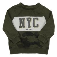 Khaki-bílá vzorovaná mikina s nápisem M&S