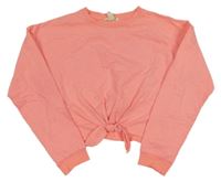 Neonově korálová melírovaná crop mikina s uzlem H&M