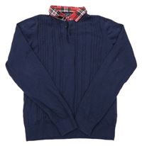 Tmavomodrý polo svetr s kostkovaným límečkem Next