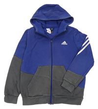 Tmavomodro-šedá propínací mikina s logem a kapucí Adidas