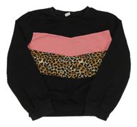Černo-růžová mikina s leopardím vzorem Shein