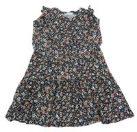 Černé kytičkované šaty s volánky Primark 