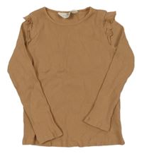 Starorůžové žebrované triko s volánky H&M