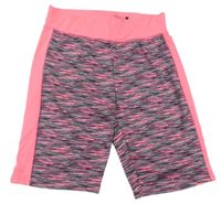 Neonově růžovo-šedo-černé melírované sportovní elastické kraťasy Ergeenomixx